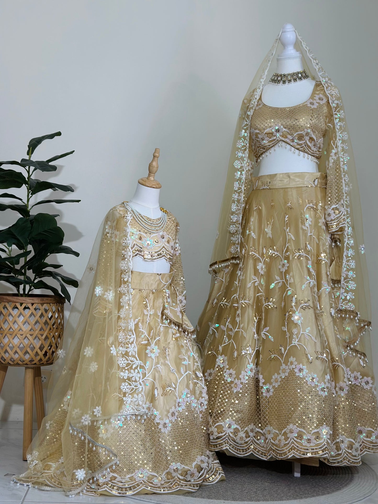 Champagne Gold Embroidered Lehenga Choli Set