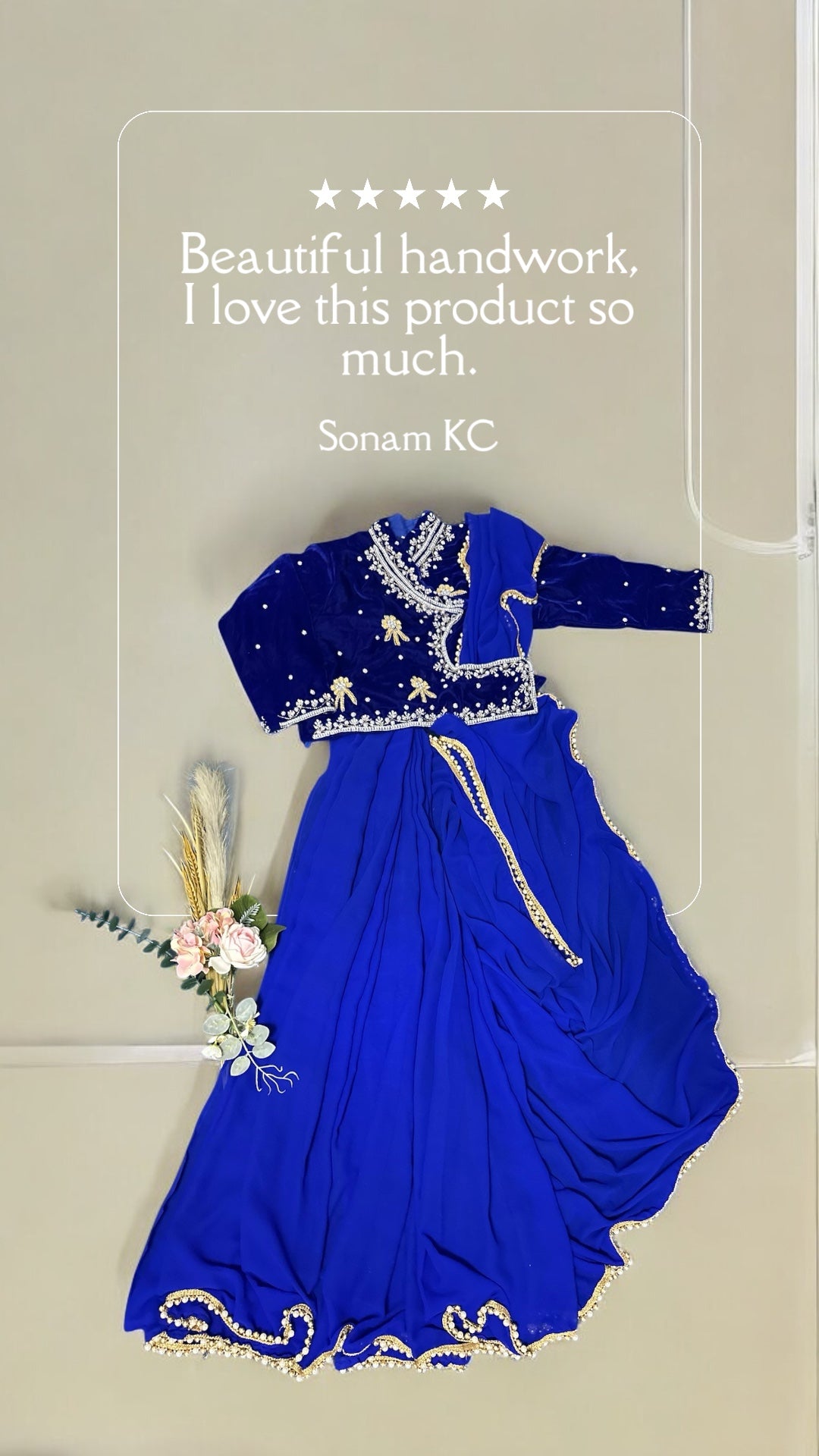 Blue Velvet Blouse and Saree Set