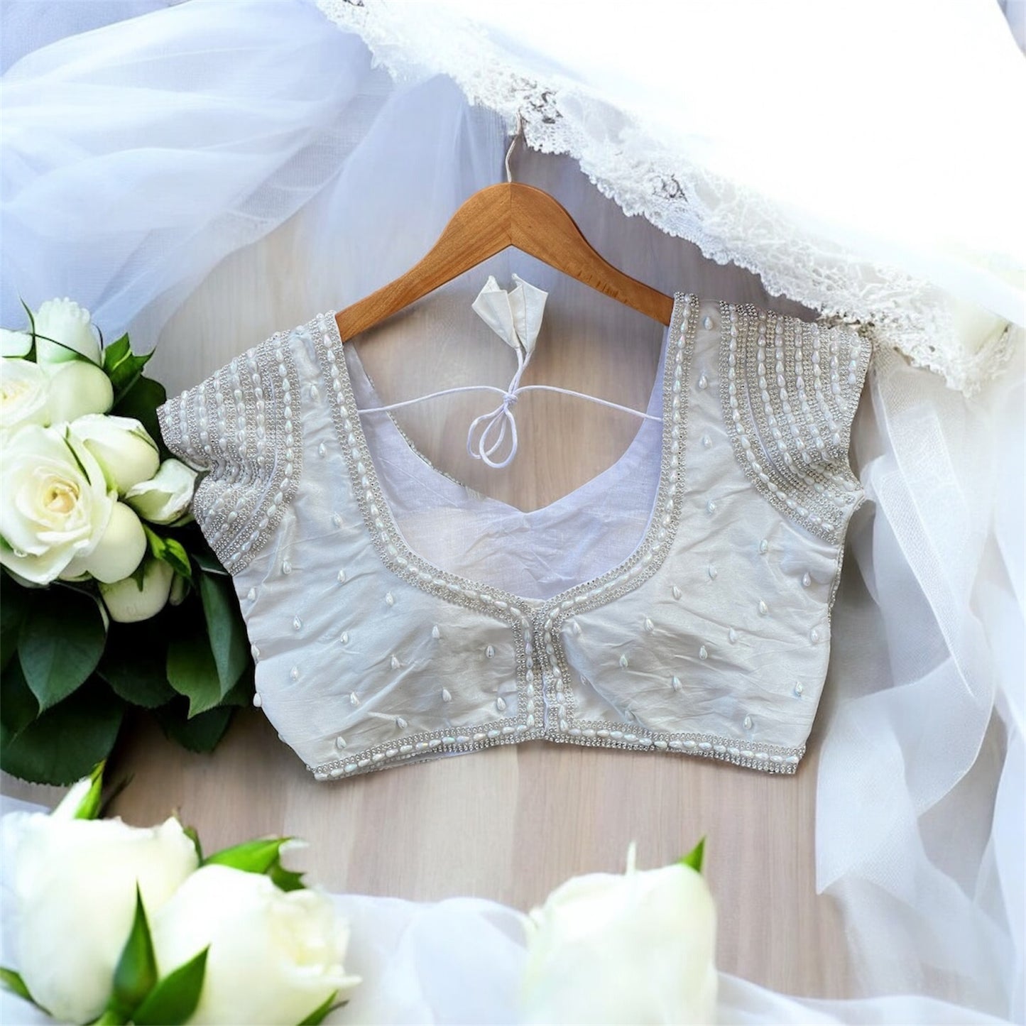 Elegant Beads Blouse | White Party Blouse