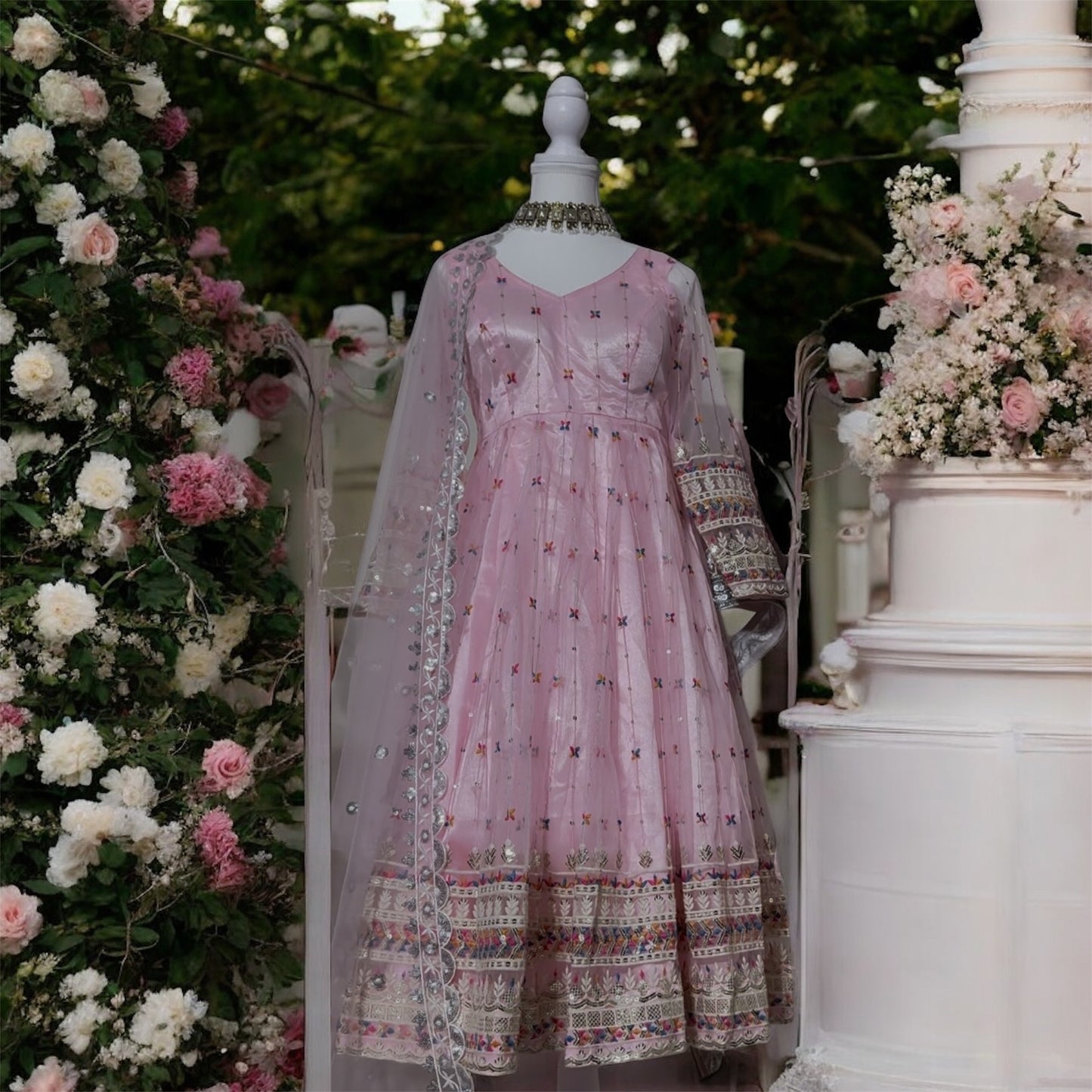 Pack of Two Premium Anarkali Sets – Pink & White | Boutique-Finished 3-Piece Collection