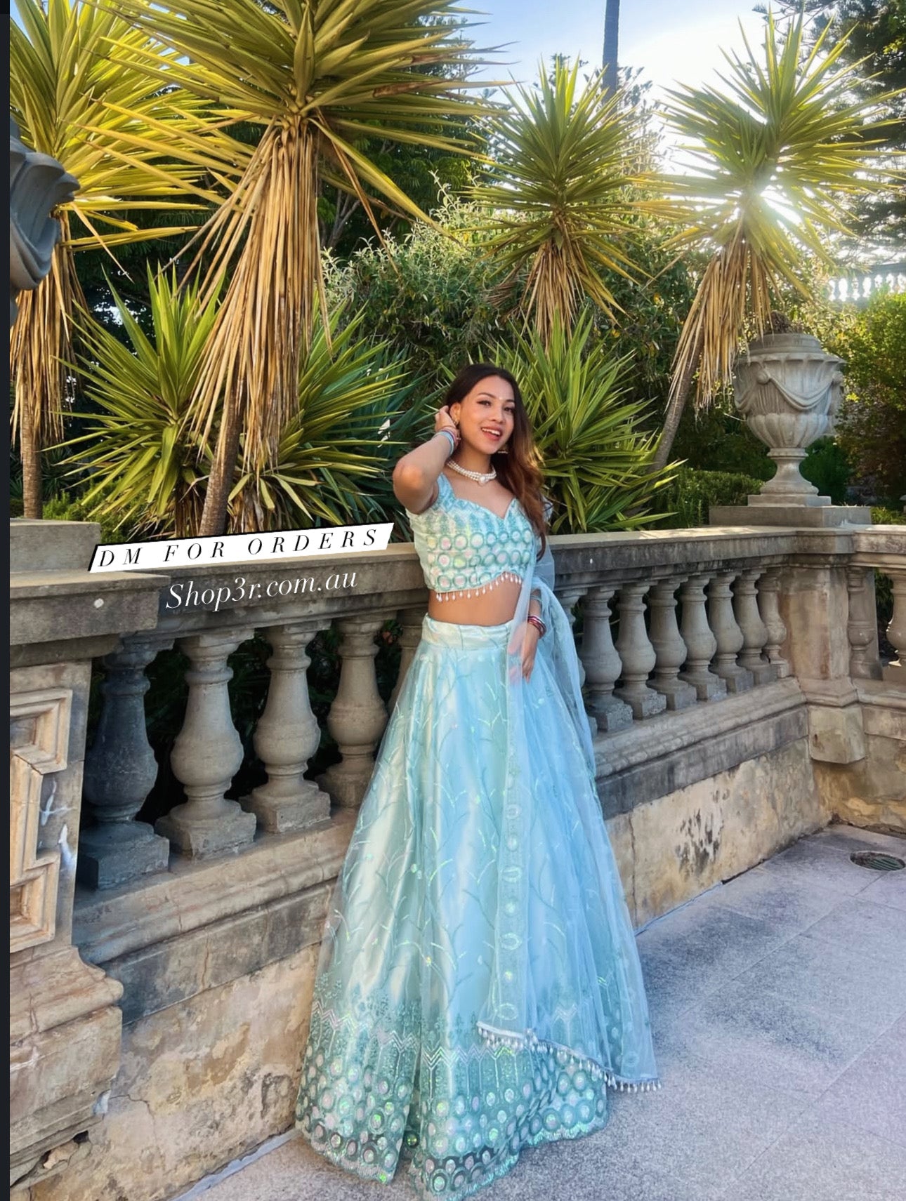 Powder Blue Hand-Embroidered Lehenga Set