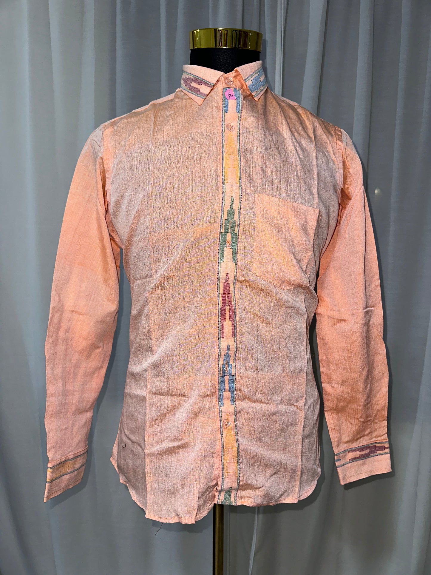 Men’s Dhaka Shirt – Peach Handwoven Cotton | Nepali Traditional Wear