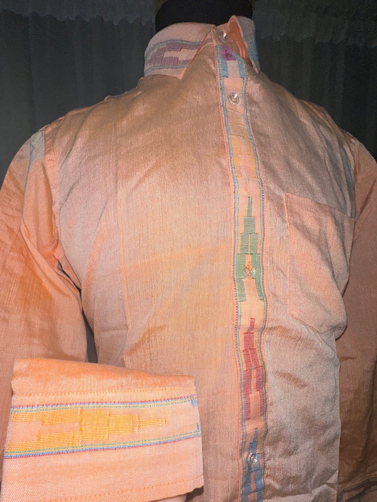 Men’s Dhaka Shirt – Peach Handwoven Cotton | Nepali Traditional Wear