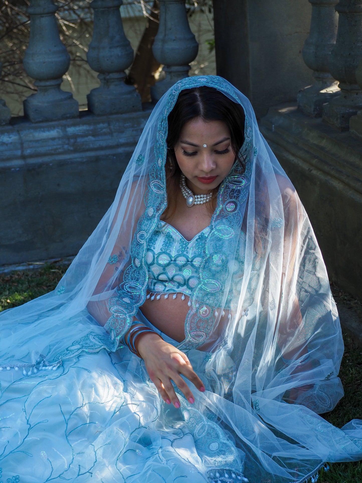 Powder Blue Hand-Embroidered Lehenga Set