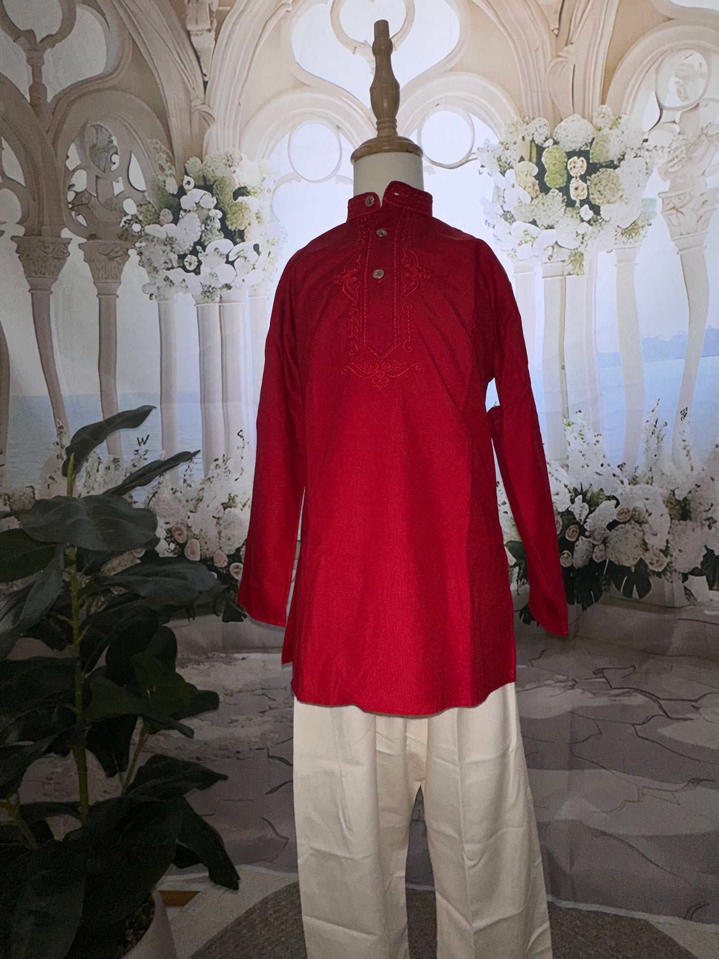 Boys Maroon Kurta & Pyjama Set