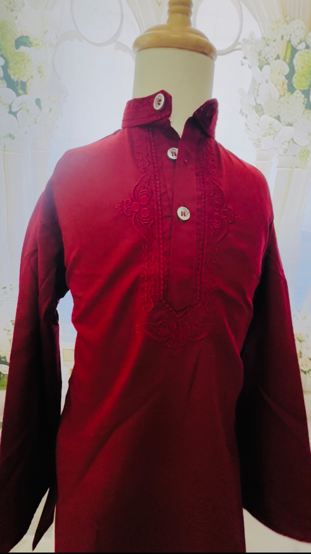 Boys Maroon Kurta & Pyjama Set