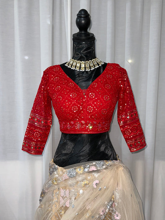 Red Hand-Embroidered Blouse (Choli) – Festive Wear
