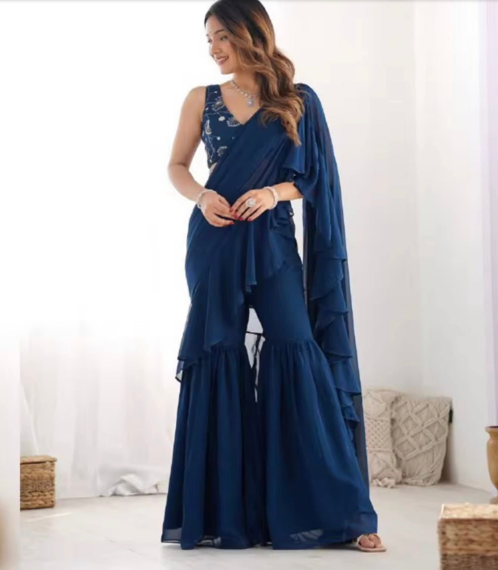 Blue Suit Saree Style – Custom Made