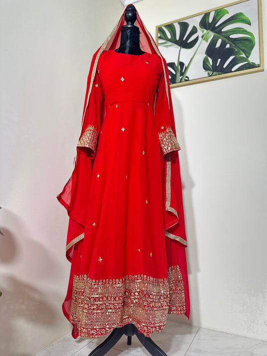 Red Anarkali Set – Handworked Elegance in Georgette