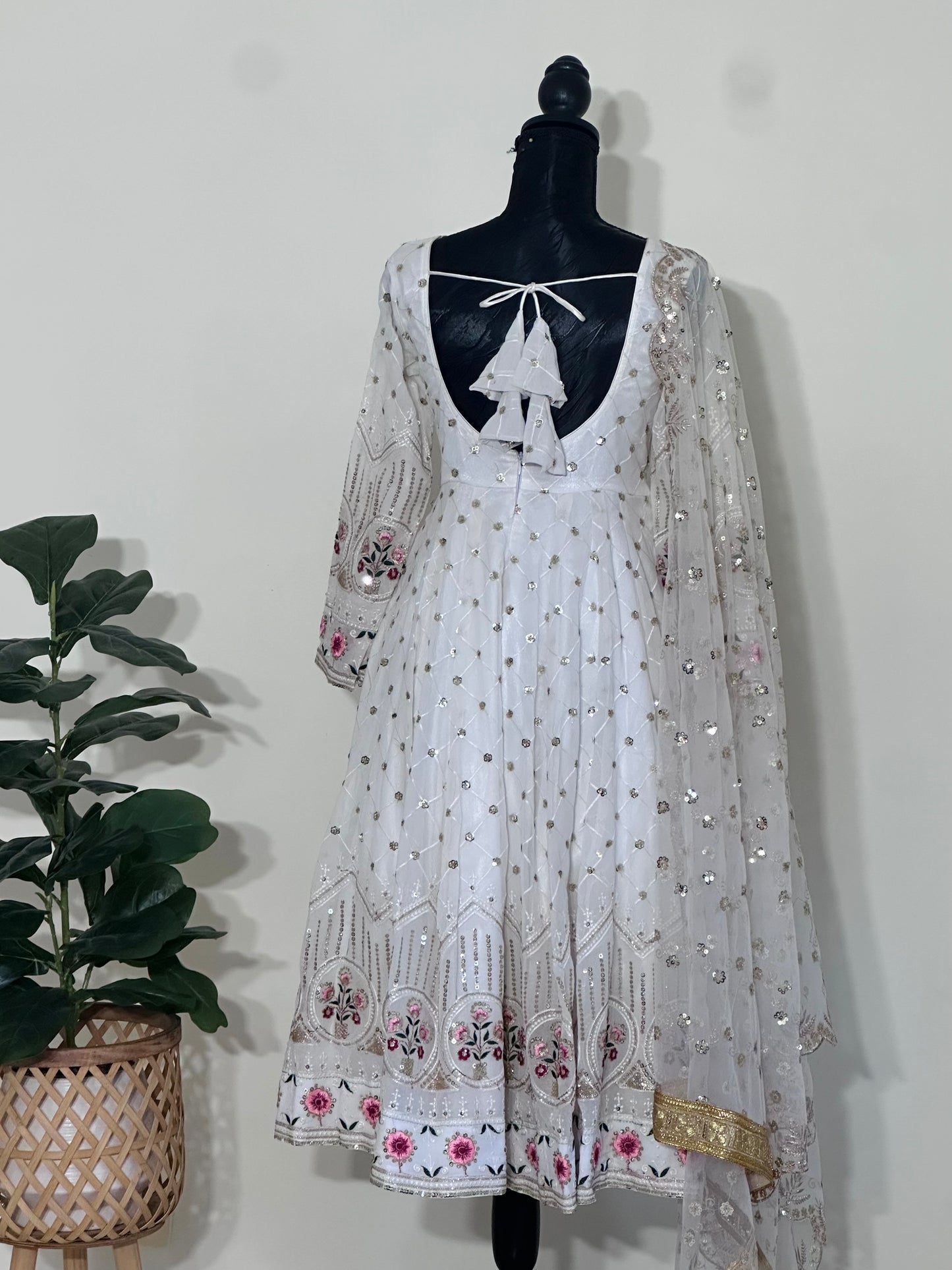 White Anarkali three piece set