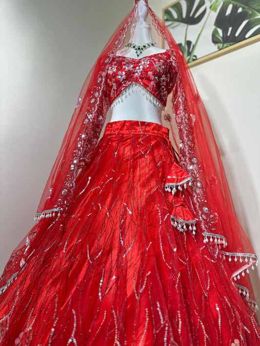 Red Designer Lehenga Set