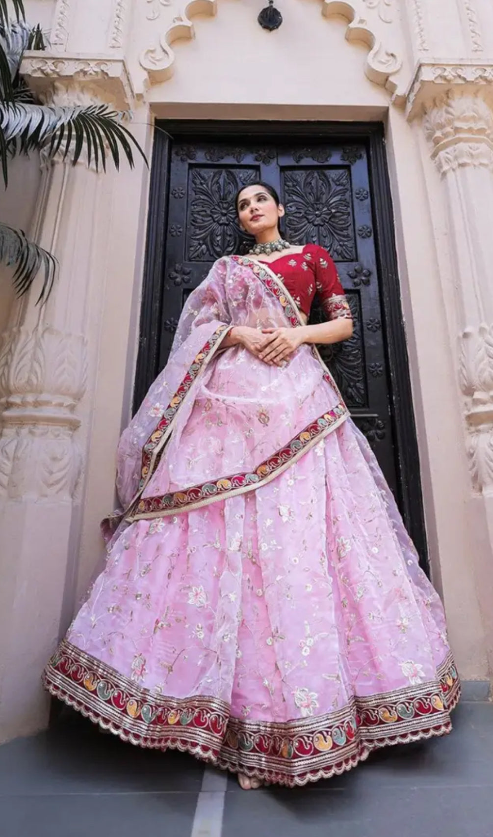 Wedding Wear Organza Embroidery Lace Broder Work Lehenga Choli