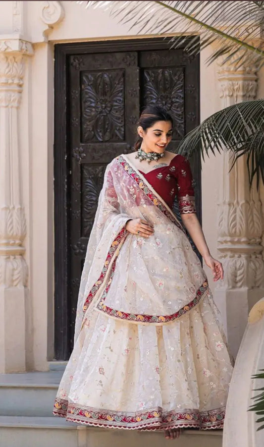 Wedding Wear Organza Embroidery Lace Broder Work Lehenga Choli