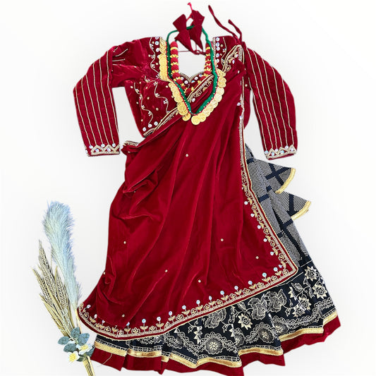 Gurung Lehenga Dress with Velvet Blouse and Shawl