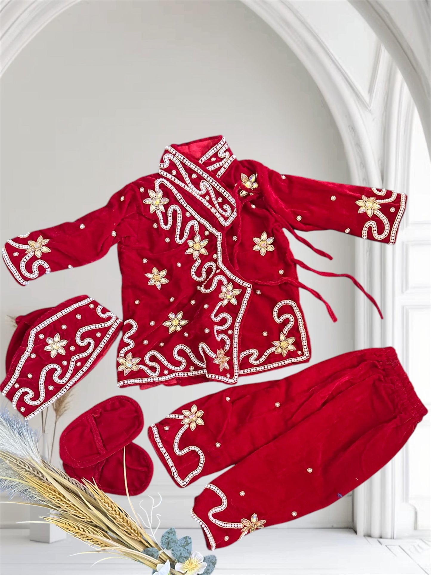 Handwoked Baby Boy Pasni Set