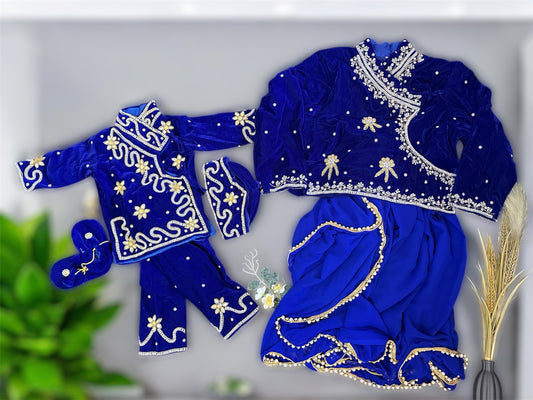 Matching Blue Velvet Outfit for Baby Boy & Mother