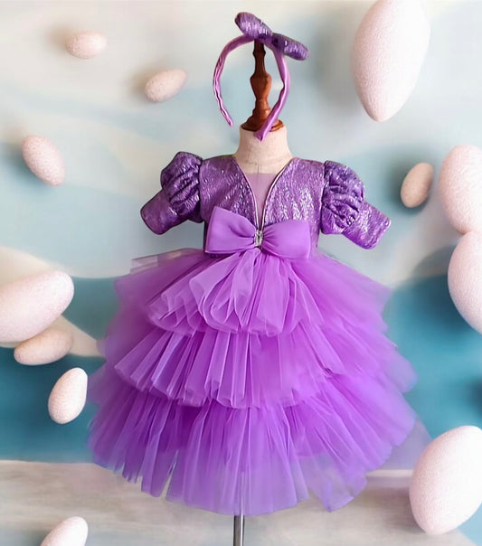 Elegant Purple Layered Dress for Girls