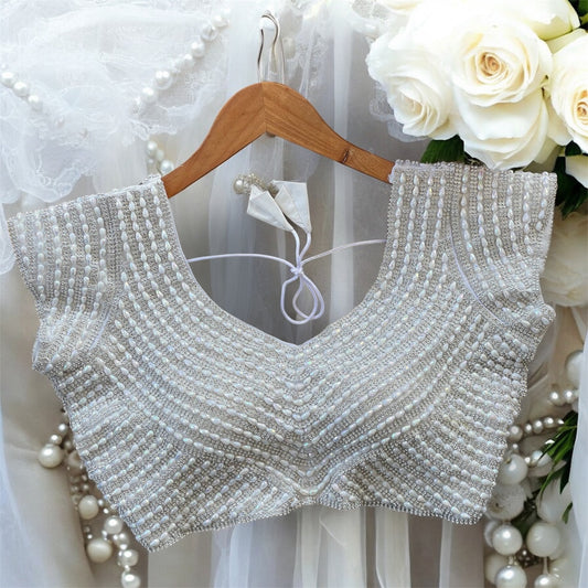 Elegant Beads Blouse | White Party Blouse