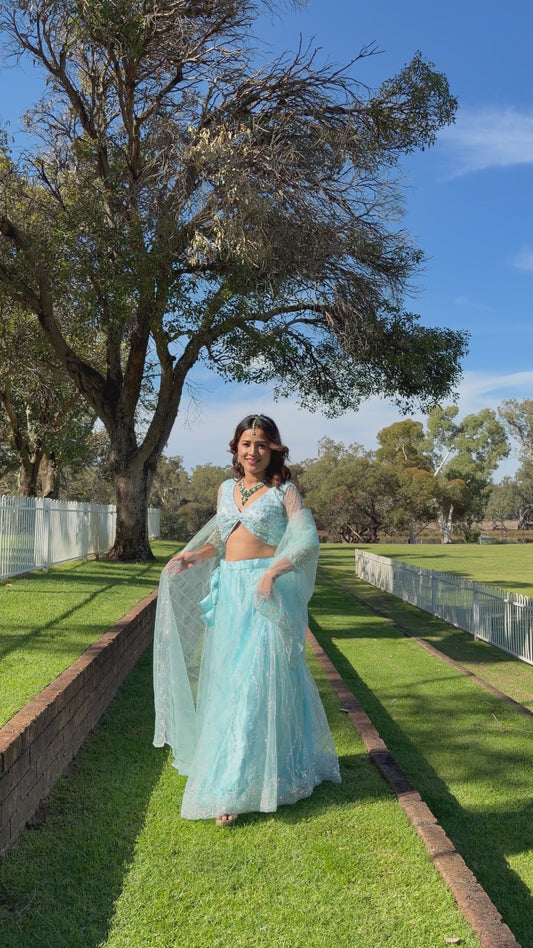 Ice Blue Lehenga Set - Fully beaded